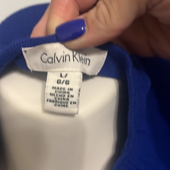 Women’s CALVIN KLEIN Soft Knit Tan Cardigan Sweater Blue Toggle Closure Lg - Picture 7 of 10